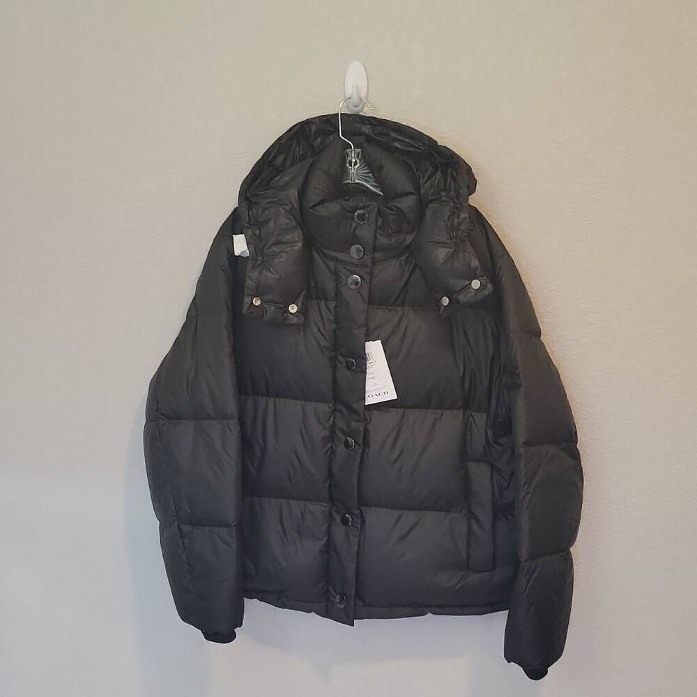 Coach Down Puffer Jacket Coat Hooded Black Women Size L